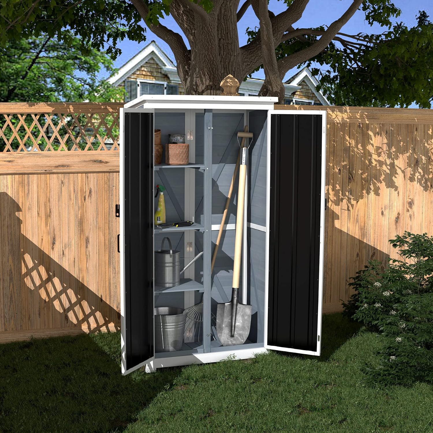 Gardening Tools In - Outdoor Storage Cabinet Wood Metal Garden