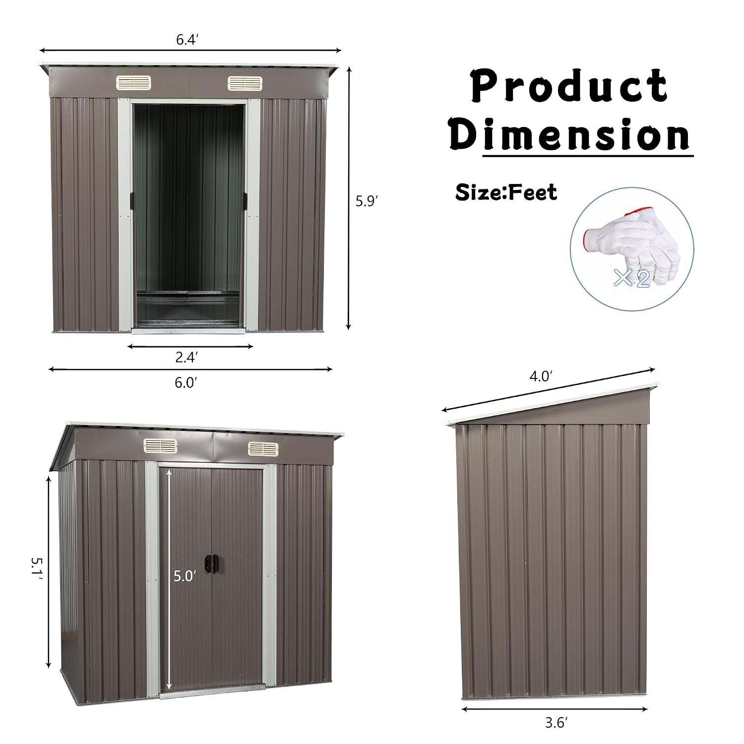 Gardening Tools In - 6X4 FT Waterproof Metal Outdoor Storage