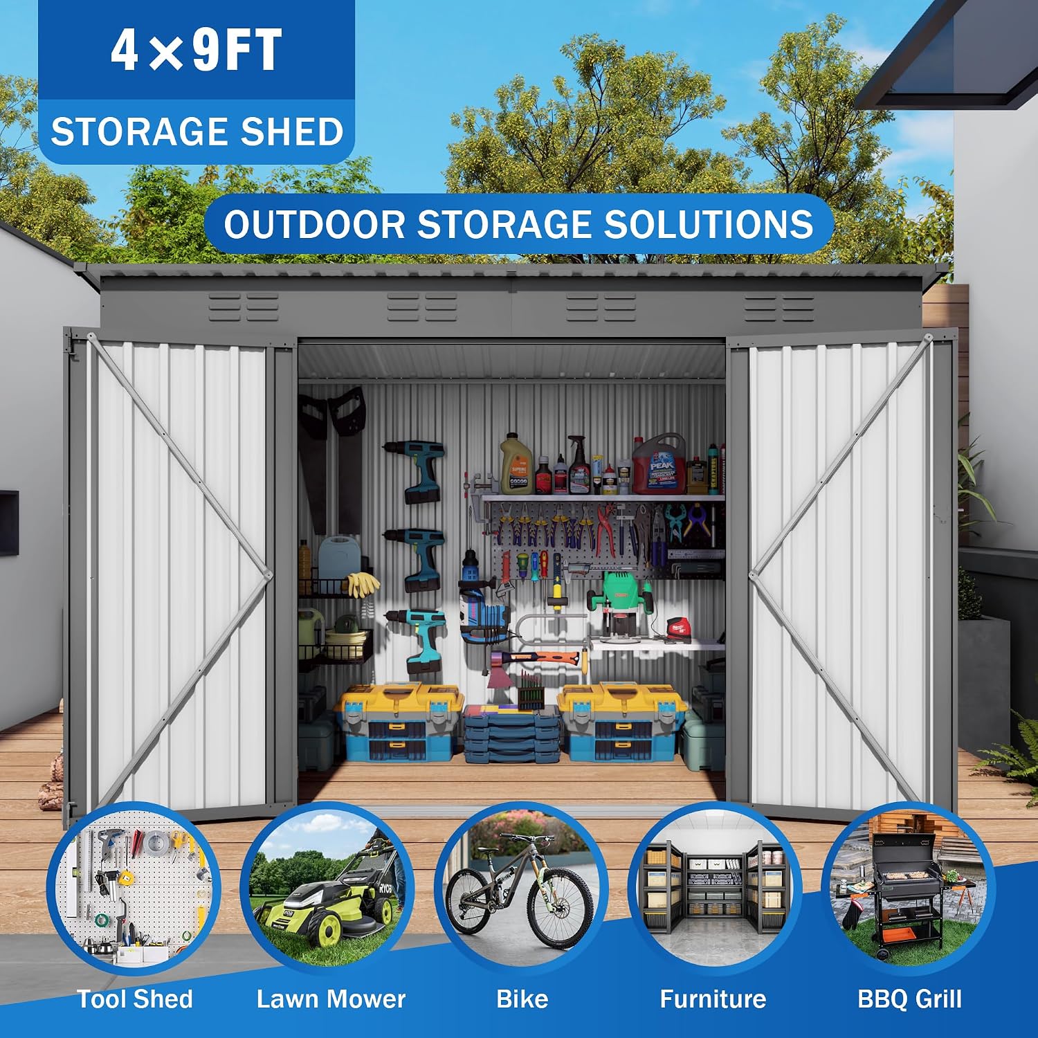 Gardening Tools In - 9x4FT Metal Lean to Shed with