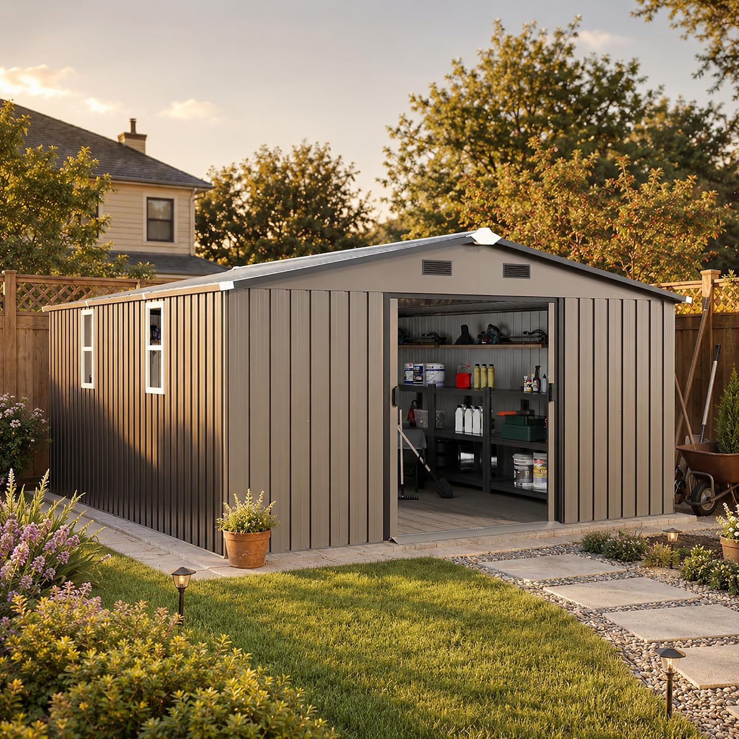 10x12 FT Outdoor Metal Storage - đánh giá và giá Gardening Tools In